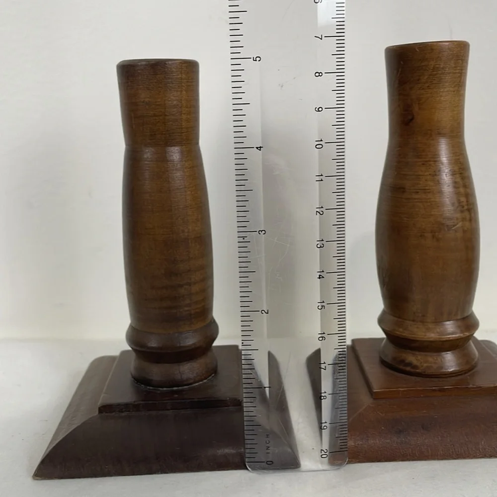 Vintage Wooden Candle Sticks Tapers Square Base Short Ardco Mid Century